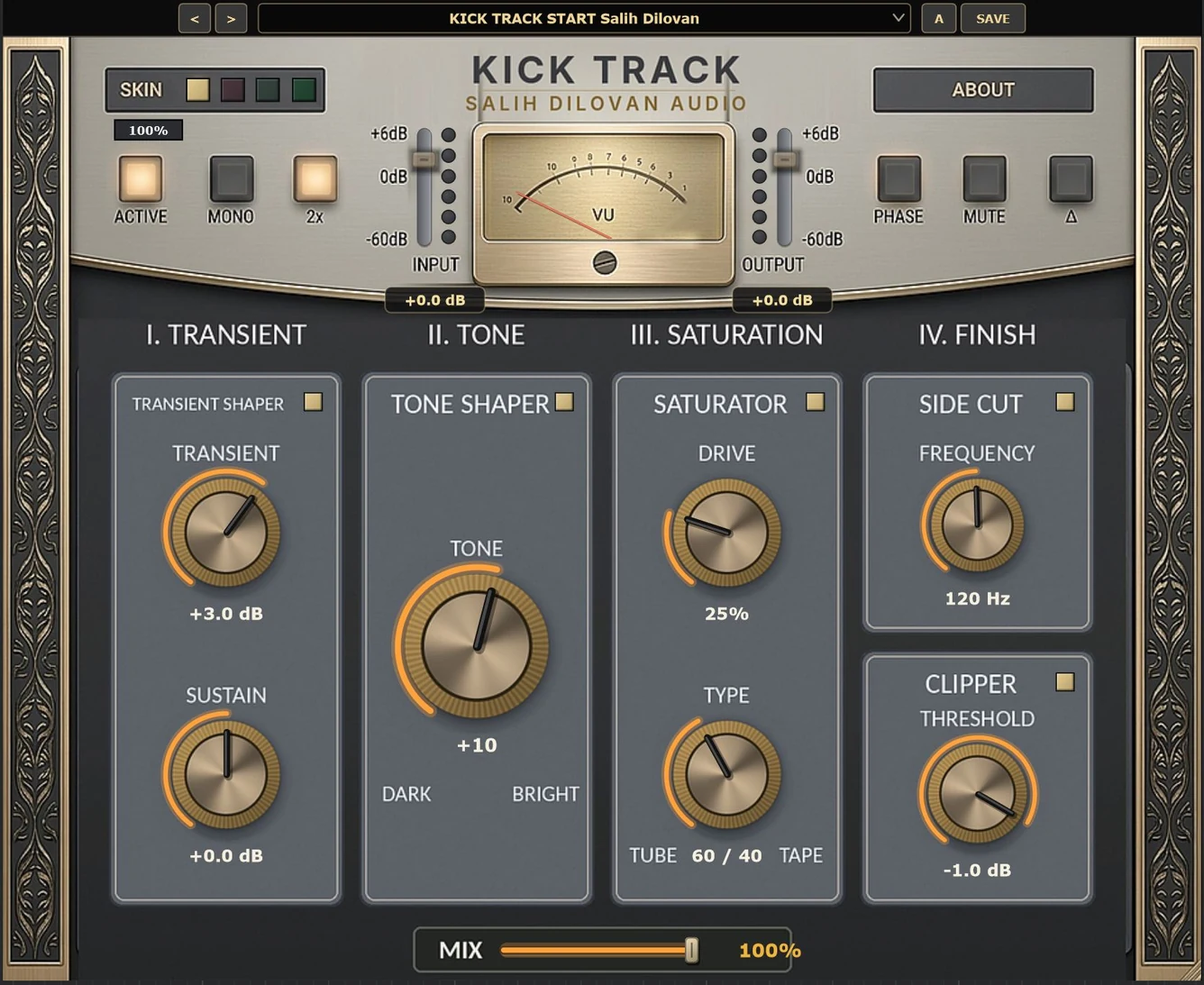 Kick Track plugin window, skin 1