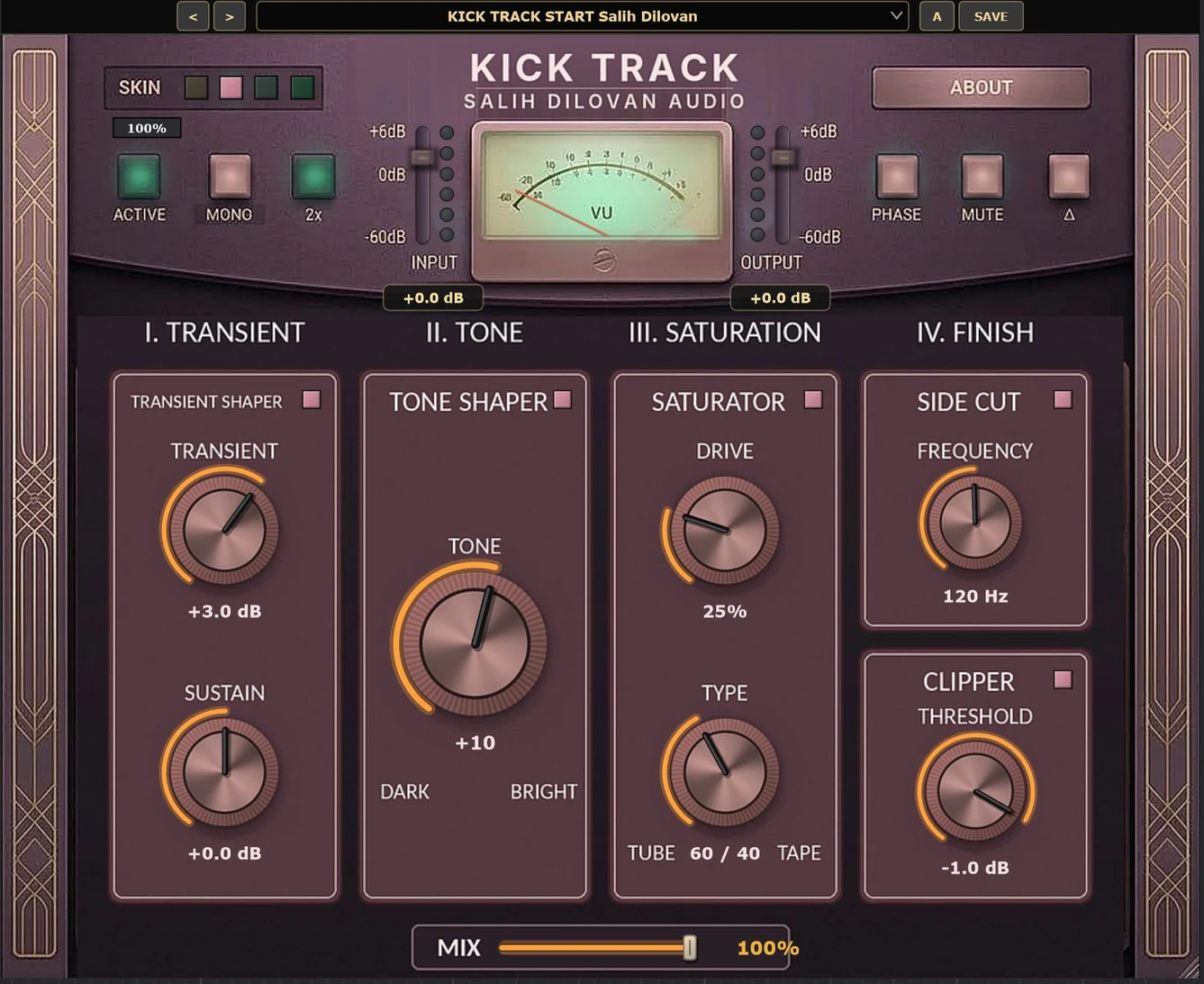 Kick Track plugin window, skin 2