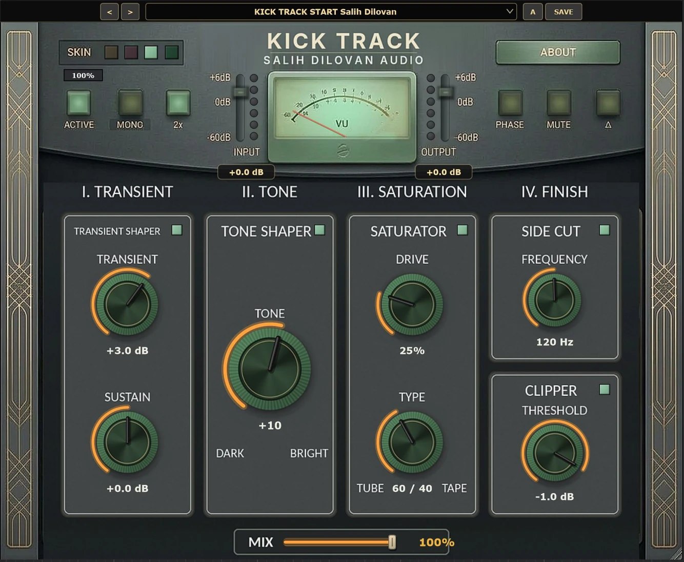 Kick Track plugin window, skin 3