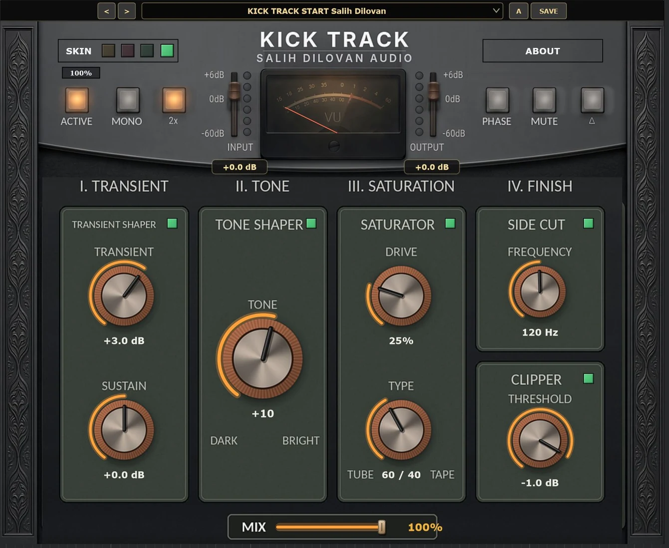 Kick Track plugin window, skin 4
